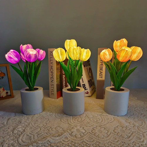 Tulpe LED Nachttischlampe,Nachtlampe,Nachttischlampe mit Keramik,Nachtischlampe,2 Gang Helligkeit USB Lampen,für Babys,Kinder,Schlafzimmer,Wohnzimmer,Valentinstag,Ostern((5 flowers - Pink) - 5 Flowers - Pink