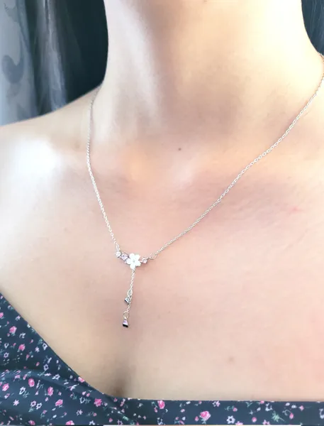 Silver Necklace Flower Cherry Blossom Design in silver 925, chain length: 40 cm+4 cm