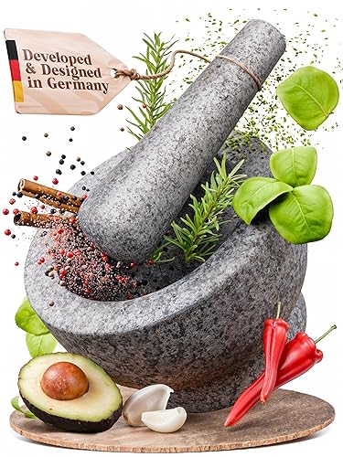 ChefSofi 1.5 Cup-Capacity Mortar and Pestle Set - Unpolished Heavy Granite for Enhanced Performance and Organic Appearance - Gray 1.5-Cups