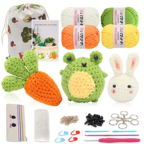 UHAPEER Beginner Crochet Kit, Cute Rabbit Carrot Frog, Complete Crochet Kit for Beginners, Crochet Beginners Kit with Step-by-Step Instruction and Video Tutorials, Crochet Kits for Adults and Kids - multicolored