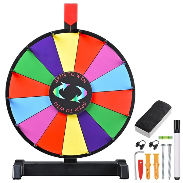 WinSpin 12" Editable Color Prize Wheel Wall Mounted or Tabletop 14 Slots for Fortune Spinning Game Carnival & Tradeshow - Classic