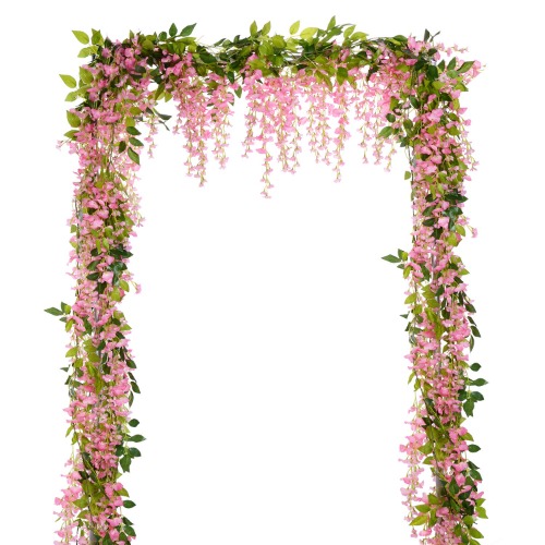 Lvydec Wisteria Artificial Flowers Garland, 4 Pcs Total 28.8ft Artificial Wisteria Vine Silk Hanging Flower for Home Garden Outdoor Ceremony Wedding Arch Floral Decor (Pink)