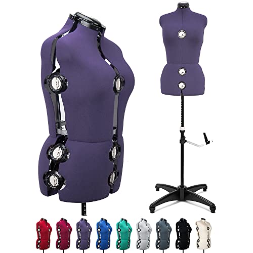 BHD BEAUTY Purple 13 Dials Female Fabric Adjustable Mannequin Dress Form for Sewing, Mannequin Body Torso with Tri-Pod Stand, Up to 70" Shoulder Height (Medium) - Medium - Purple