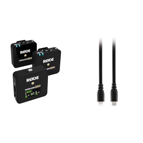 RØDE Wireless Go II Dual Channel Wireless System with Built-in Microphones with Analogue and Digital USB Outputs & RØDE SC19 1.5m USB-C to Lightning Accessory Cable (SC-19) - Microphone + Accessory Cable (Sc-19)