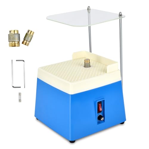 TIEXITOR Glass Grinder Machine with Acrylic Baffle, Portable Mini Stained Glass Grinder with 5/8" & 1" Grinder Bits 4200RPM Glass Grinding DIY Tool