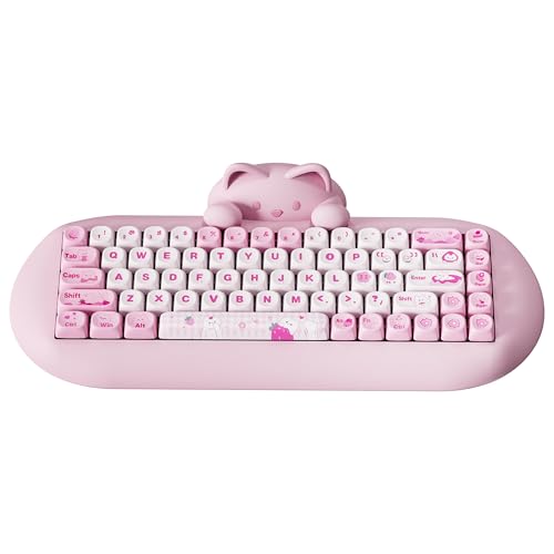 YUNZII C68 Wireless Mechanical Keyboard, 65% Gaming Keyboard Hot Swap,Triple Mode BT5.0/2.4G/Wired, RGB Backlit NKRO,Cute Cat Silicone Ergonomic Keyboard for Win/Mac(Milk Switch,Pink) - Milk Switch - Pink