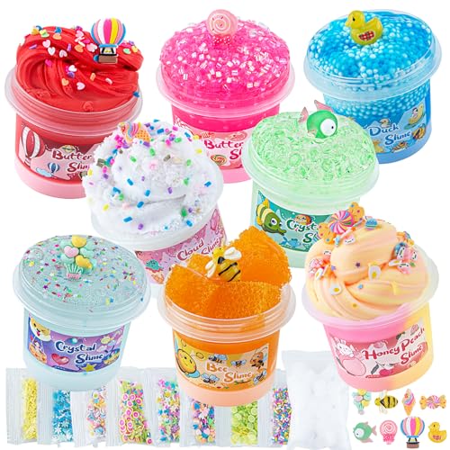 Okaybee Slime Variety Pack Different Textures, 8 Pack Slime Kit Include Butter Slime, Cloud Slime & Clear Slime, Honeycomb Slime & Fishbowl Beaded Slime, Jelly Cube Crunchy Slime Party Favors for Kids