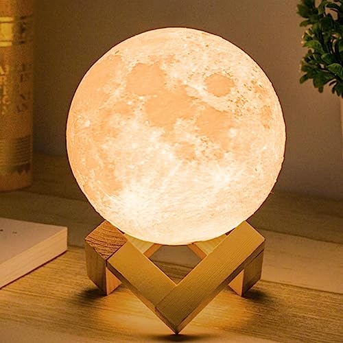 Mydethun Moon Lamp, 4.7 inch - 3D Printed Lunar Lamp - Moon Light - Night Lights for Kids Room, Women, Home Decor, Gifting - USB Charging - Touch Control Brightness - White & Yellow - 4.7 Inch - White&Yellow