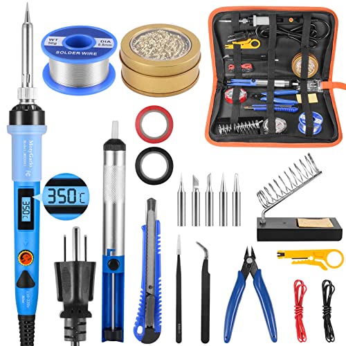 Electronics Soldering Iron Kit, 80W LCD Digital Soldering Gun with Adjustable Temperature Controlled and Fast Heating Ceramic Thermostatic Design, ON-Off Switch 20pcs Solder Kit and Welding Tool - Clean Ball Blue