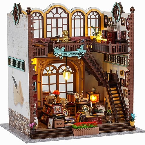 Roroom DIY Book Nook Kit, DIY Dollhouse Bookshelf Insert Decor Alley,Mini 3D Wooden Doll House Craft Model with Dust Proof Cover and LED,Creative Room Idea for Valentine's Day Birthday Gift(TSZH216) - Magic book house-Dust Cover