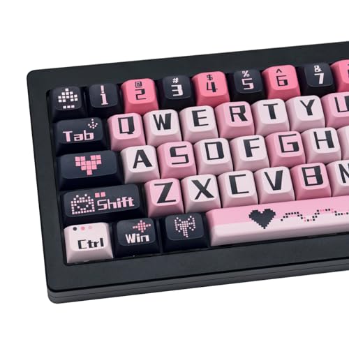 COOMICKEY PBT Cute Keycaps 131 Keys, Black and Pink Keycaps Dye Sublimation Sweetheart Keycaps XDA Profile Custom Keyboard Keycaps for Cherry Gateron MX Switches Mechanical Keyboards - Sweetheart Theme（XDA）