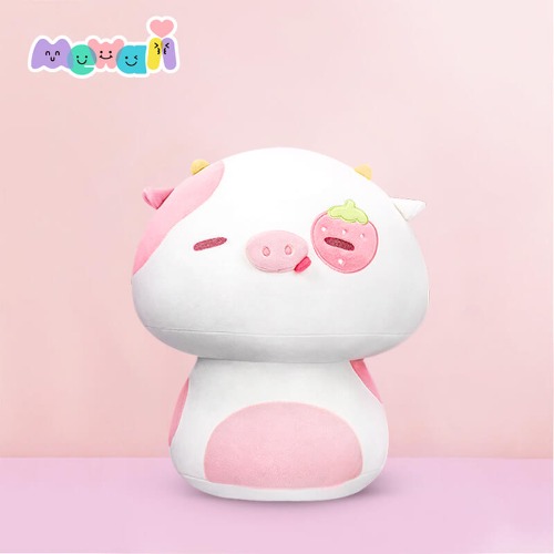 Mewaii® Mushroom Family Strawberry Cow Kawaii Plush Pillow Squish Toy | Berry/Cow / 14inch