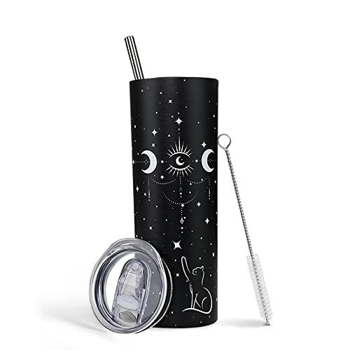 Goth Cat Tumbler With Lid and Straw Stainless Steel 20oz Goth Skinny Tumbler Insulated Cat Cup Water Bottle Coffee Mug Travel Tumbler Cat Lover Gifts for Women - goth cat