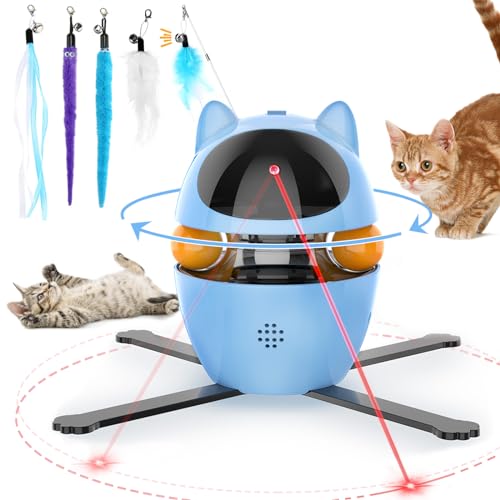 PETTOM Interactive Cat Toys for Indoor Cats 3 in 1, Automatic Cat Toy - 2023 Upgrade with Rotating Feather Tracks Ball, Kitten Toys Interactive USB Rechargeable, Best Gift for Cats (Blue) - 3 in 1