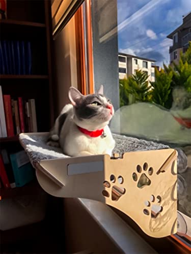 Meooow Wooden Cat Window Bed, Cat Window Hammock, Cat Window Perch, Cat Bed, Cat Hammock, Cat Beds, Bedding & Furniture, Cat Shelf, Sunbathing Seat, 50x30x21cm, Suitable up to Cats 15 Kg / 34lb
