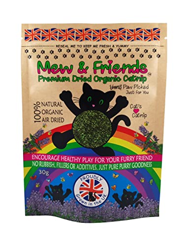 Mew & Friends Catnip - Grown in UK Premium Catnip 100% Organic Naturally Dried | Extra Strong Cat Nip | New 2024 Crop | Cat Toy | Cat Treat | Gift For Cat Lovers - 30g
