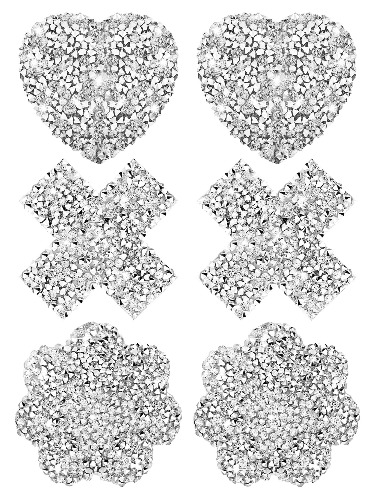 Hercicy 3 Pairs Rhinestone Pasties Sticky Bra Reusable Pasty Breast Covers Waterproof Boob Stickers for Women - Silver Stylish Style