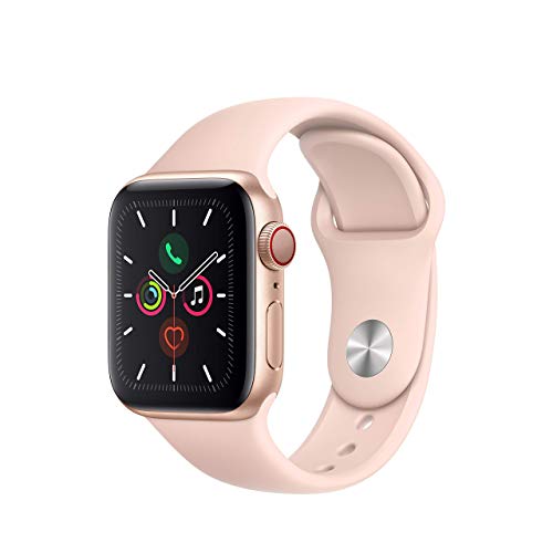 Apple Watch Series 5 (GPS + Cellular, 40MM) - Gold Aluminum Case with Pink Sport Band (Renewed) - 40 mm - Gold Aluminum Case & Pink Sand Sport Band