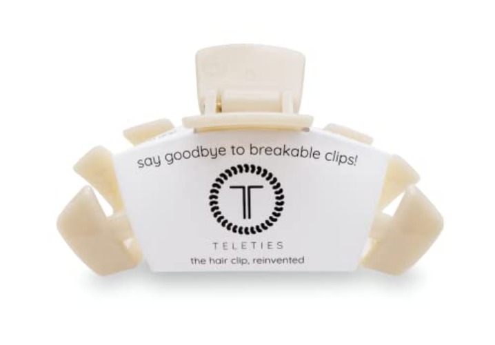 TELETIES - Medium Hair Clip - Strong Grip, Bendable Teeth, Comfortable Curved Design - Ideal for Medium-Thick Hair - For All Hair Textures - Almond Beige - Almond Beige