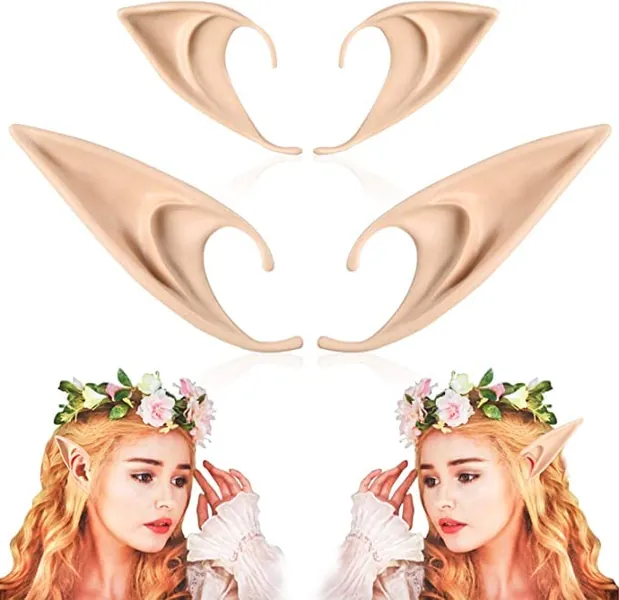 2 Pairs Elf Ears - Medium and Long Style Cosplay Fairy Pixie Elf Ears Soft Pointed Ears Tips Anime Party Dress Up Costume Masquerade Accessories Halloween Elven Vampire Fairy Ears (2 Pairs) - 2 Pairs