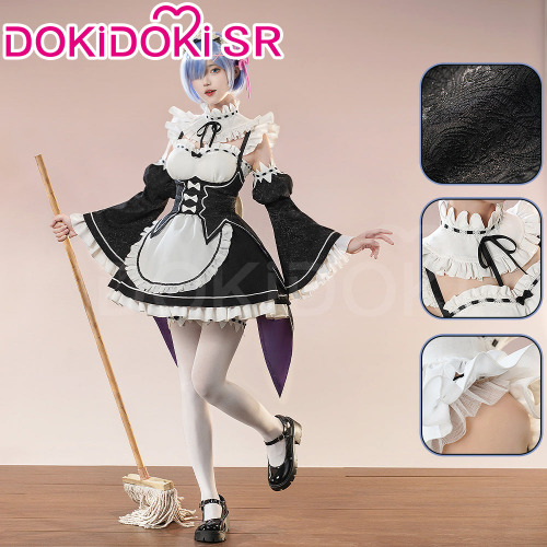 DokiDoki-SR Anime Cosplay Remm Ramm Costume Maid Black White Dress | Costume With Pattern Ver. -S-Order Processing Time Refer to Description Page