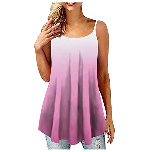 Summer Tops for Women,Casual T-Shirts Ladies Puls-Size O-Neck Button Sleeveless Vest Printing Short T-Shirt Sling Tops 7-10 Days Arrives UK - XXL - Purple