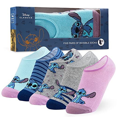 Disney Socks Girls No Show Socks 5 Pack Invisible Low Cut Socks, Gifts - Grey/Blue