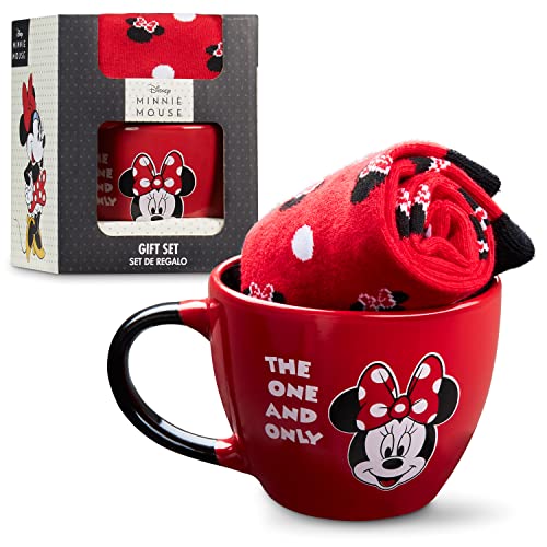 Disney Stitch Mug and Socks Set for Women and Teens, Size UK 3-6.5 Women Socks and Mug Gift Set for Kids and Adults, (Red Minnie) - Red Minnie