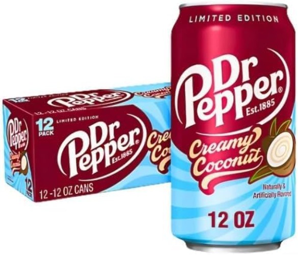 Dr Pepper Creamy Coconut 12 x 355 ML | Limited Edition | Coconut Naturally & Artificially Flavoured Drink | Bllu Eye (12 x 355 ML, Coconut) - Coconut - 4.26 l (Pack of 1)