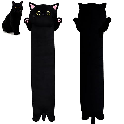MUFEIRUO Long Cat Plush Long Plush Body Toy, 110 cm Cute Long Cat Stuffed Animals Soft Long Cat Plushie, Black Cat Plush Kawaii Cartoon Stuffed Cat Toys for Kids Birthday Christmas - Black - 110cm
