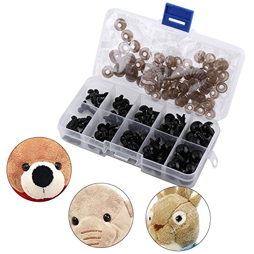 100pcs Black Safety Eyes Assorted, Plastic Toy Eyes With Washers for DIY Puppet Crochet Dolls Stuffed Animal Crafts (6mm-12mm)