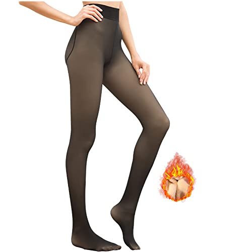 Women's Tights, Winter Pantyhose for Women Warm Leggings Opaque Control-Top Fake Transparent Fleece Lined Tights - One Size - Black 300g
