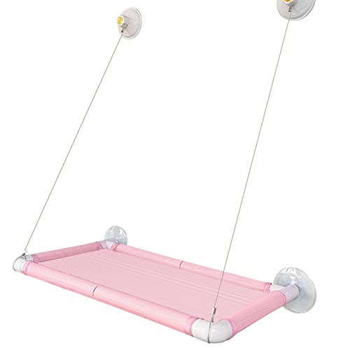 Cat Hammock Window Bed Upgraded Cat Window Perch, Pet Kitten Resting Window Cat Bed with 4 Strong Suction Cups for Cats Holds Up to 50LBS, Suitable for Window Length Over 29in - Pink Large 29in