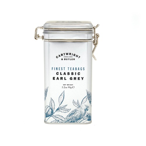 Cartwright & Butler Earl Grey Tea Bags Caddy | Reusable Embossed Clip-Lid Tin | 30 Pyramid Tea Bags | Smooth Light Taste | Ceylon Black Tea - Earl Grey