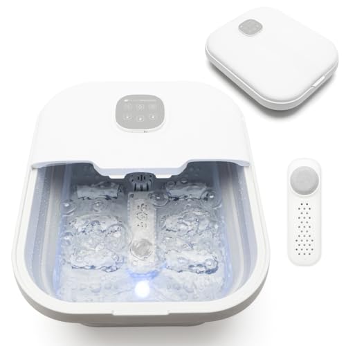 Rio Deluxe Foldaway Foot Spa with Massaging Rollers, Adjustable Temperature Settings (42°C, 44°C, 46°C), Pedicure Pumice Stone, Relaxing Bubbles, Powerful 500W Water Heater & Remote Control