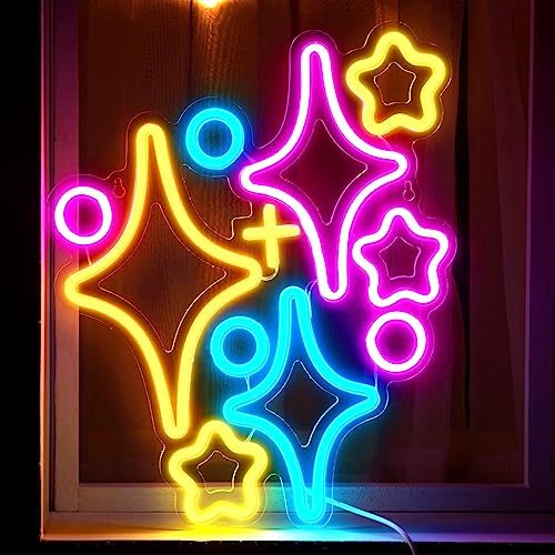 Retisee 14.2 x 11.8 Inches Stars Neon Sign for Wall Decor LED Shining Star Neon Signs Lights for Bedroom, USB Powered for Game Room Family Birthday Bar Wedding Party Gift for Kids Boys Girls