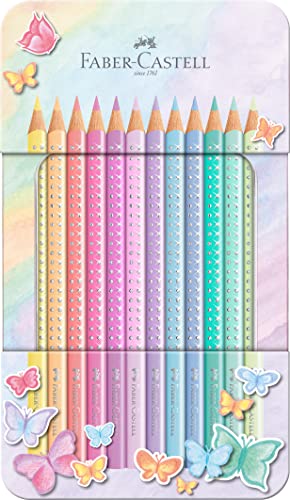 Faber Castell Colouring Pencils Sparkle Pastel Pack of 12 Metal Case tin of 12 - pencil