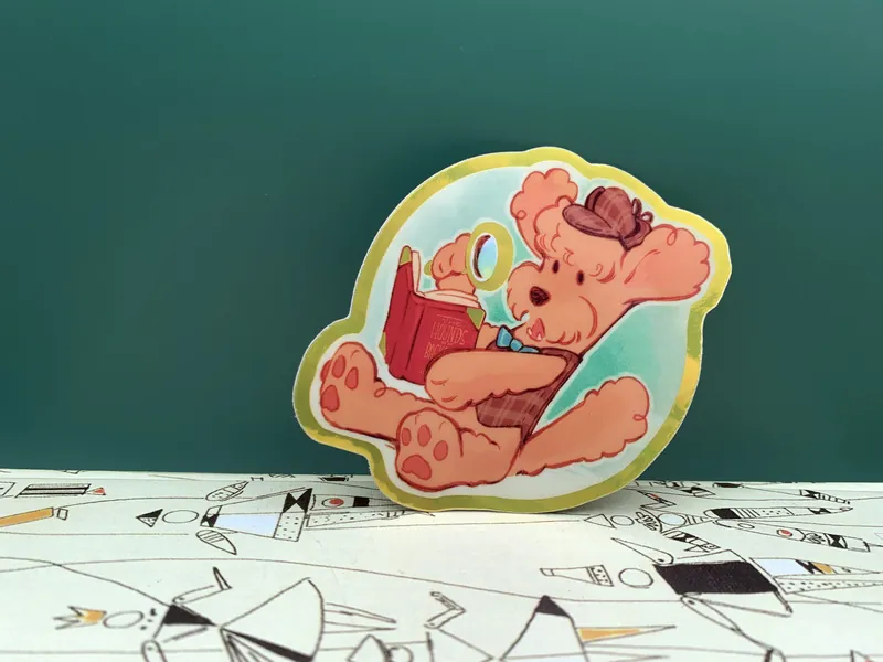 Bookish Pup Metallic Golden Sticker
