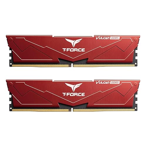 TEAMGROUP T-Force Vulcan DDR5 32GB (2x16GB) 6000MHz (PC5-48000) CL38 Intel XMP 3.0 & AMD Expo Compatible Desktop Memory Module Ram Red FLRD532G6000HC38GDC01 - 32GB(2x16GB) - DDR5 6000MHz 38-46-46-76 - Red