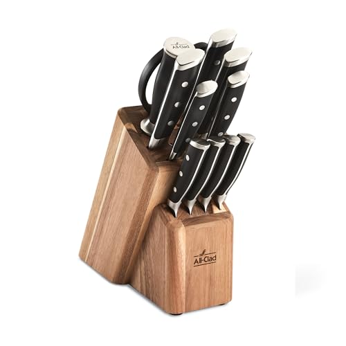 All-Clad Forged Steel Knife Set and Acacia Wood Block 12 Piece Kitchen Knife Set, Knife Block Set, Kitchen Knives - 12-Piece Set