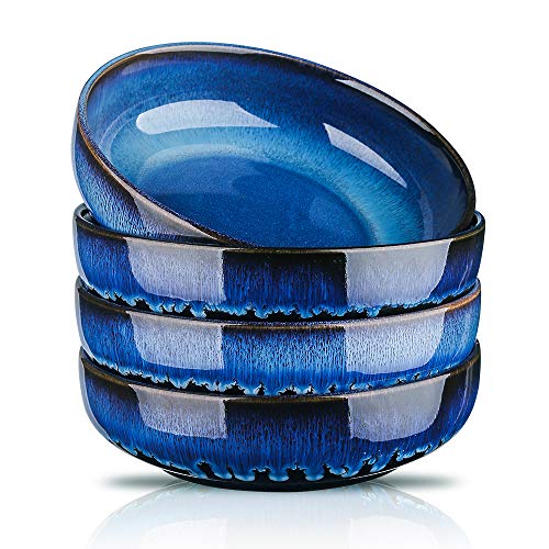 KOOV Ceramic Bowl, 46 OZ Pasta Bowls Set of 4, Large Salad Bowl Set, Large Bowl For Eating, Dinner Bowls, Stackable Serving Bowls, Reactive Glaze Series (Nebule Blue) - Blue