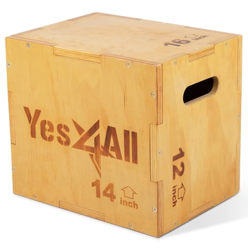 Yes4All 3 in 1 Wooden Plyometric Box Plyo Box - Holds Up to 450lbs - Versatile Plyometric Box for Home Gym and Outdoor Workouts - A. Wood Basic - 16" x 14" x 12"