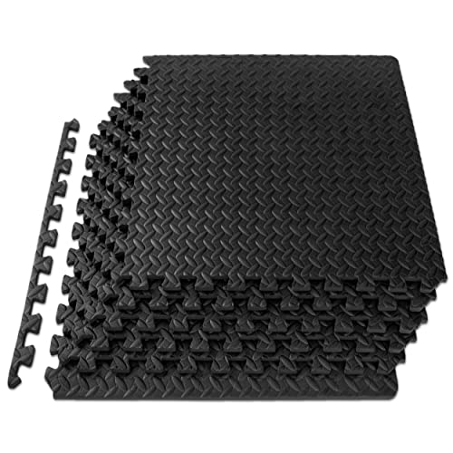 ProsourceFit Puzzle Exercise Mat ½ in, EVA Interlocking Foam Floor Tiles for Home Gym, Mat for Home Workout Equipment, Floor Padding for Kids, Brown, 24 in x 24 in x ½ in, 24 Sq Ft - 6 Tiles - Black - 1/2 Inch - 24 Sq Ft - 6 Tiles
