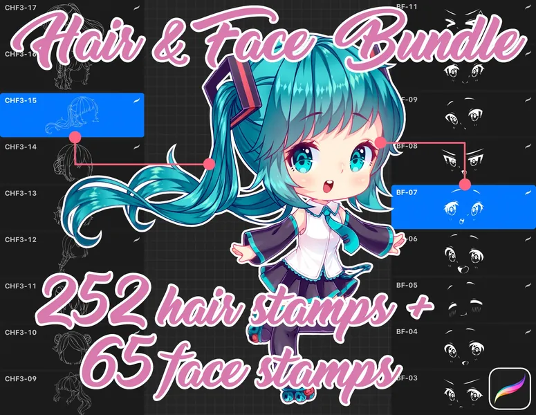 317 Procreate Haarstempel, Chibi Haarbürsten, Frisuren Stempel, Emotes, digitale Pinsel Stempel, Procreate Haarstempel, Cartoon Haarstempel