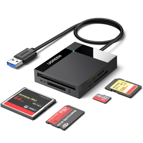 UGREEN USB 3.0 Kartenleser 4 in 1 Kartenlesegerät für SD/CF/TF/MS Card Reader mit parallelem Zugriff auf 4 Slots USB Lesegerät Adapter für SD, CF, Micro SD, SDHC, SDXC, Micro SDHC, Micro SDXC, MS usw - 