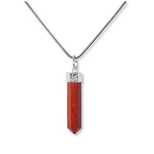 Red Jasper Crystal Healing Pendant - For Root Chakra | Awakens Kundalini Energy. Facilitates Shamanic Journeys. Provides Protection, Balance, Courage, Dream Recall. Quick Thinking. With Stylish Chain - Red Jasper