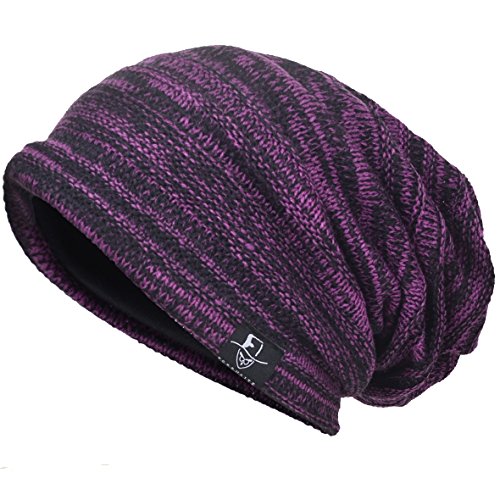 VECRY Mens Slouchy Knit Oversized Beanie Skull Caps Artistic Hats - One Size - Purple