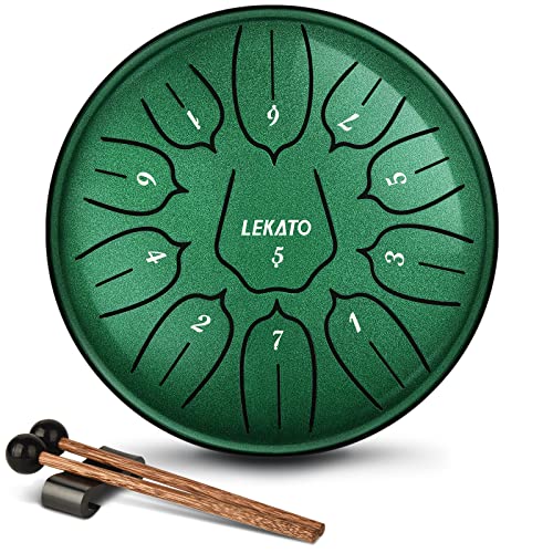 Steel Tongue Drum 6 Inch 11 Notes, LEKATO Tongue Drum D Major Beginner Hand Drum Percussion for Meditation Yoga Musical Education, Best Gift for Adult& Kids, Jade Green - Jade Green
