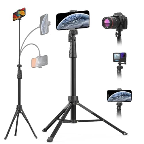 Aureday 88’’ Flexible Phone Tripod with 14.95’’ Gooseneck, Remote and Phone Holder, Overhead Cell Phone Stand＆Selfie Stick for Video Recording, Compatible with iPhone Android Phone, Camera - 88-in