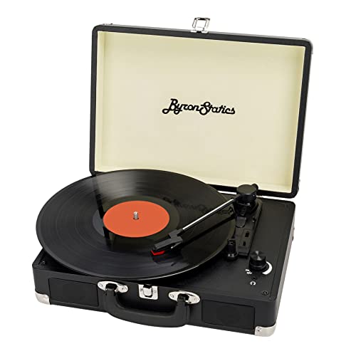 ByronStatics Record Player, Vinyl Turntable Record Player 3 Speed with Built in Stereo Speakers, Replacement Needle, Supports RCA Line Out, AUX in, Portable Vintage Suitcase - Black